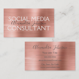 Pink & Rose Gold Social Media Consultant Business Card