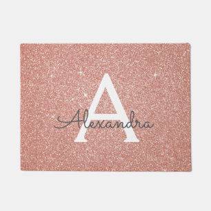 Pink - Rose Gold Sparkle Glitter Monogram Name Doormat