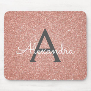 Pink Rose Gold Sparkle Glitter Monogram Name Mouse Pad
