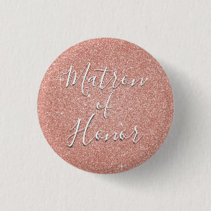 Pink Rose Gold Sparkle Matron of Honour 3 Cm Round Badge