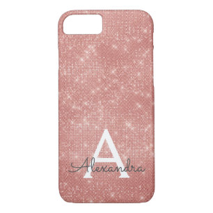 Pink Rose Gold Sparkle Modern Monogram Name iPhone 8/7 Case