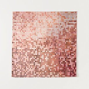 Pink rose gold square mosaic tiles for texture bac tapestry