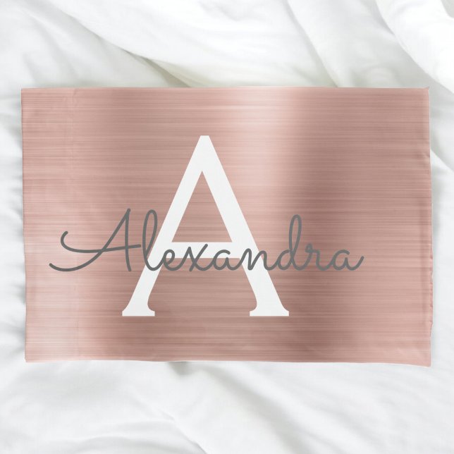 Pink Rose Gold Stainless Steel Name and Intital Pillowcase (Creator Uploaded)