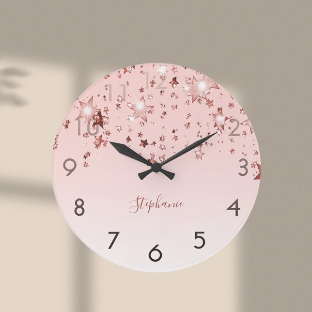 Pink rose gold stars large clock (Creator Uploaded)