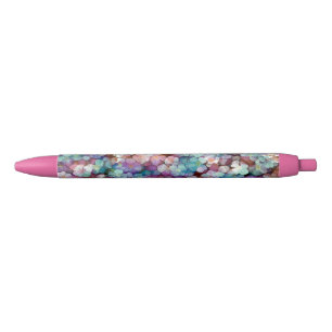Pink Rose Gold Teal Mosaic Millefiori Flowers Black Ink Pen