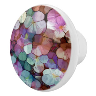 Pink Rose Gold Teal Mosaic Millefiori Flowers Ceramic Knob