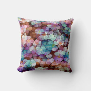 Pink Rose Gold Teal Mosaic Millefiori Flowers Cushion