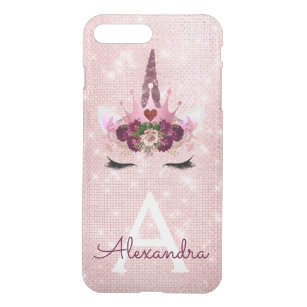 Pink - Rose Gold Unicorn Sparkle Princess Monogram iPhone 8 Plus/7 Plus Case