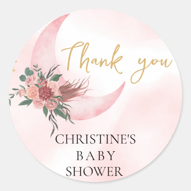 Pink rose gold We are over the Moon Thank you Classic Round Sticker (Front)