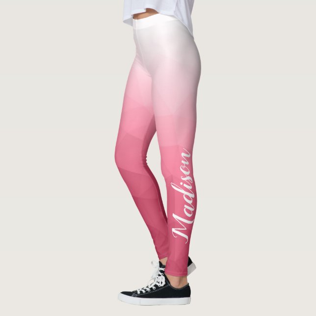 Pink rose Gradient Geometric Mesh Pattern Name Leggings (Left)