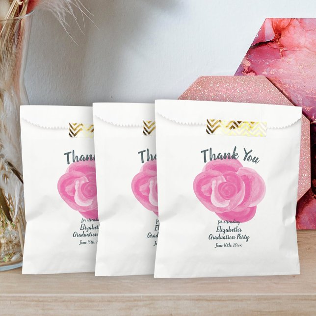 Pink Rose Graduation Party Favour Bag (pink graduation party favor bags goodie bags treats grad graduate pink rose)