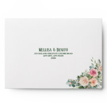 Pink Rose Green Eucalyptus Wedding Return Address