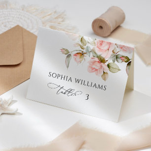 Pink Rose & Green Wedding Place Card