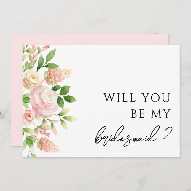 Pink Rose Greenery Bridesmaid Proposal Card (Front/Back)