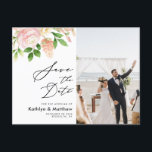 Pink Rose Greenery Elegant Wedding Save The Date Announcement Postcard<br><div class="desc">Pink Rose Greenery Elegant Script Photo Wedding Save The Date Announcement Postcard. Let your family, friends and colleagues know that you have set a date for your wedding celebration with this elegant, stylish and modern wedding save the date invitation card. All the texts are pre-arranged for you to personalise easily...</div>