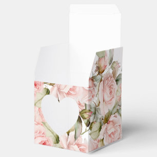 Pink Rose & Greenery Leaves Wedding Heart Favour Box