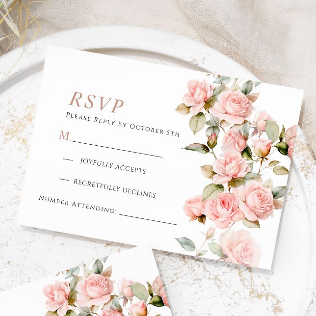 Pink Rose & Greenery Leaves Wedding Response Card (Creator Uploaded)