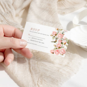 Pink Rose & Greenery Leaves Wedding RSVP Card