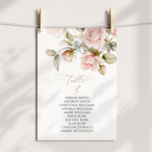 Pink Rose & Greenery Table Number 1 Seating Chart