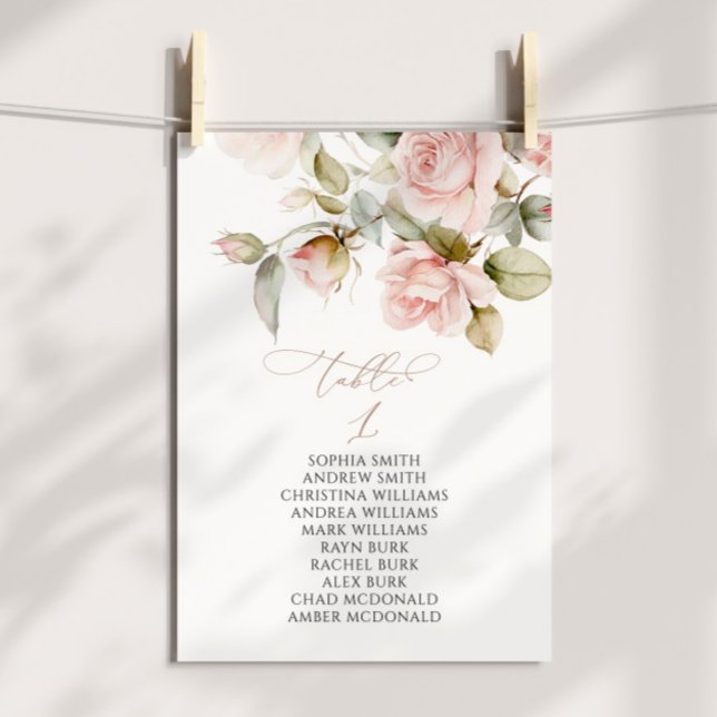 Pink Rose & Greenery Table Number 1 Seating Chart (Creator Uploaded)