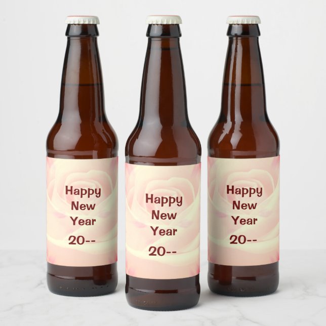 Pink Rose Happy New Year Beer Bottle Label (Bottles)