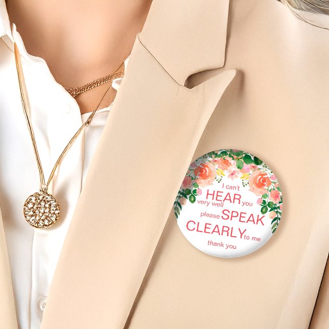 Pink rose hard of hearing badge | I'm deaf pin (Creator Uploaded)