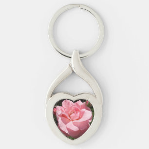 Pink Rose Heart Keychain