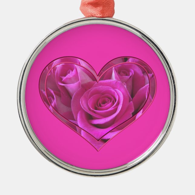 Pink Rose Heart Metal Tree Decoration (Front)