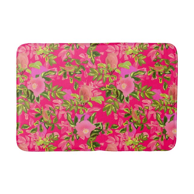 Pink rose hip , pink wild rose hip bath mat (Front)
