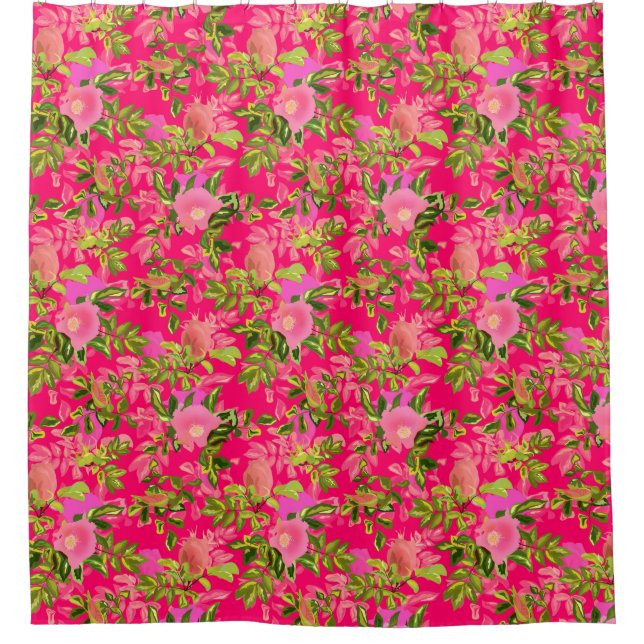 Pink rose hip , pink wild rose hip shower curtain (Front)