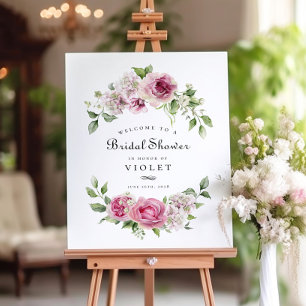 Pink Rose Hydrangea Floral Arch Bridal Shower Poster