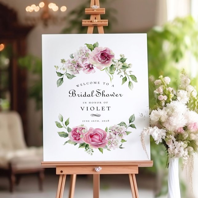 Pink Rose Hydrangea Floral Arch Bridal Shower Poster (Creator Uploaded)