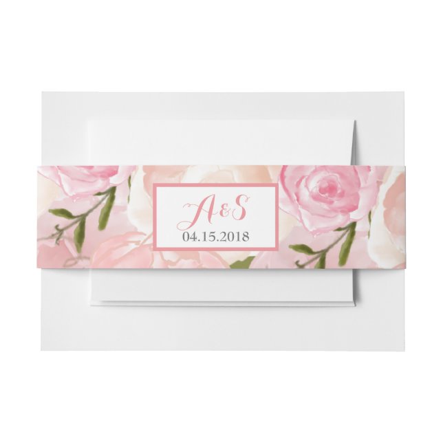pink rose hydrangea Floral belly band Invitation Belly Band (Front Example)