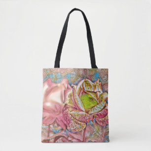 Pink Rose Illustration Art Tote Bag