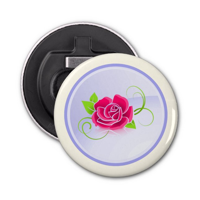 Pink Rose Illustration Bottle Opener (Front)