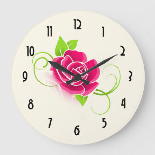 Pink Rose Illustration Large Clock