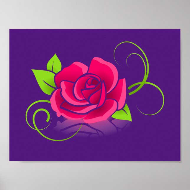 Pink Rose Illustration on a Purple Background Poster (Front)