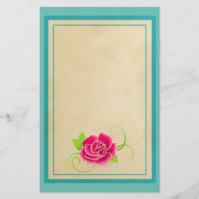 Pink Rose Illustration Stationery (Front)