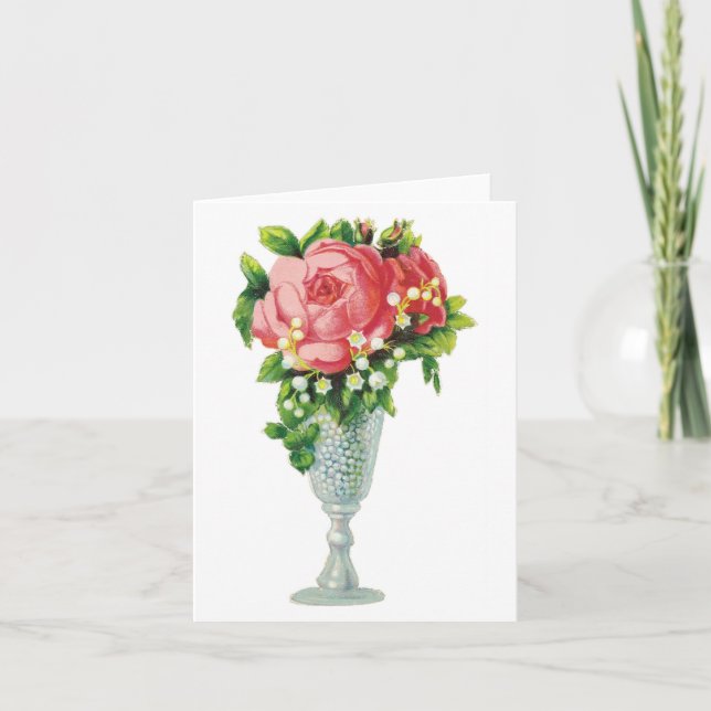 Pink Rose in A Vase Notecard (Front)