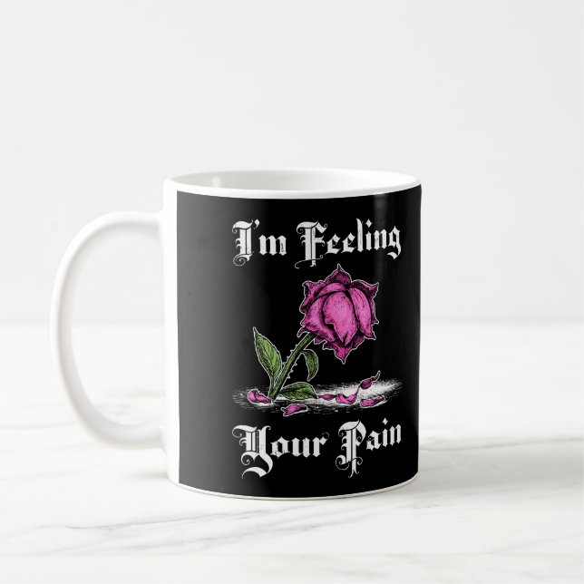 Pink Rose in Despair White Text Coffee Mug (Left)