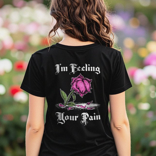 Pink Rose in Despair White Text Front & Back T-Shirt (Creator Uploaded)