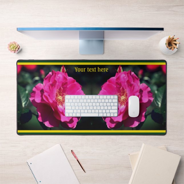 Pink Rose In Full Bloom Close Up Personalised Desk Mat (Office 1)