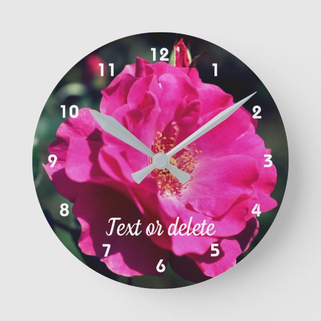 Pink Rose In Full Bloom Close Up Personalised Round Clock (Front)