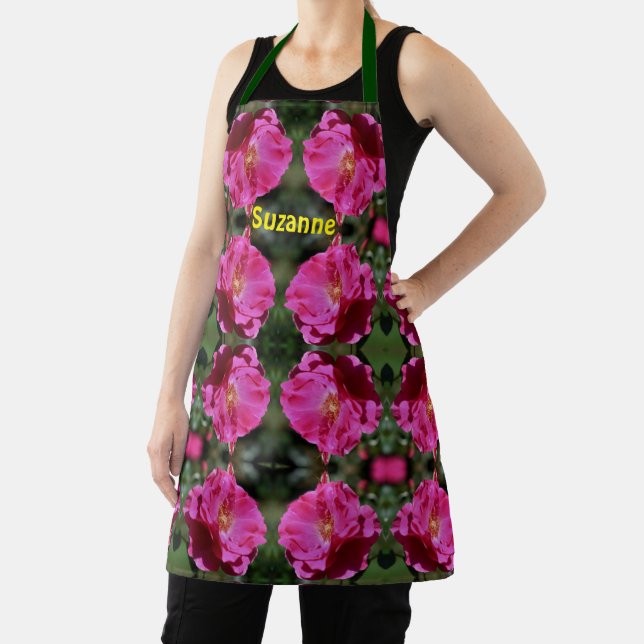 Pink Rose In Full Bloom Pattern Personalised Apron (Insitu)
