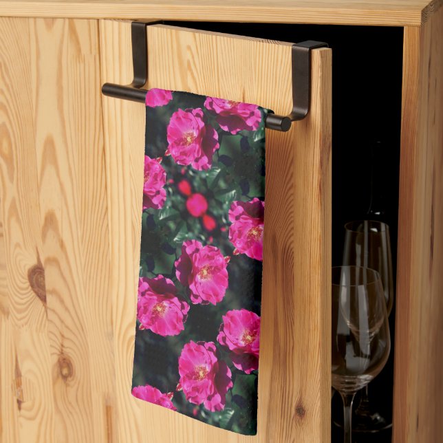 Pink Rose In Full Bloom Pattern  Tea Towel (Thirds Fold)