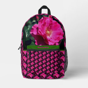 Pink Rose In Full Bloom Personalised Printed Backpack