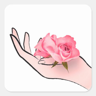 Pink Rose in Hand Square Sticker