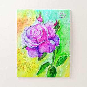 Pink Rose Jigsaw Puzzle Heart Painting