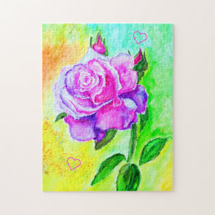 Pink Rose Jigsaw Puzzle with Hearts Painting