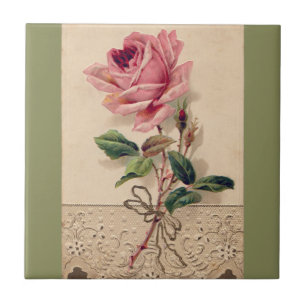 Pink Rose & Lace Floral Romance Vintage Tile